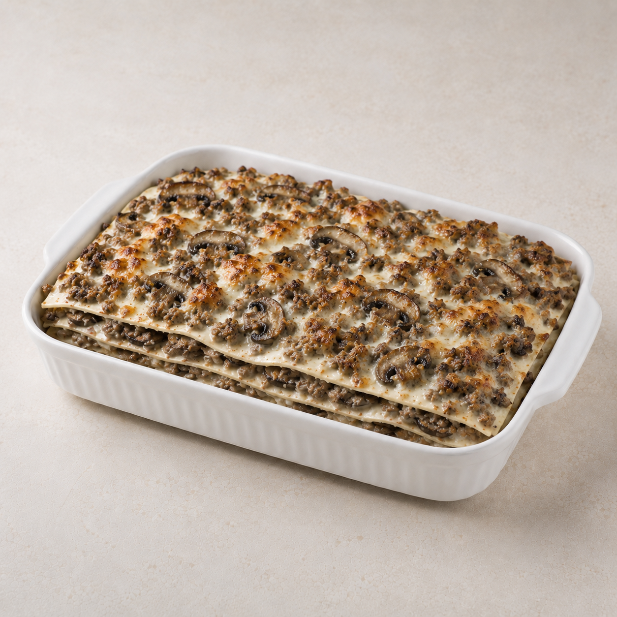 Beef, Crimini, & Pecorino Strata